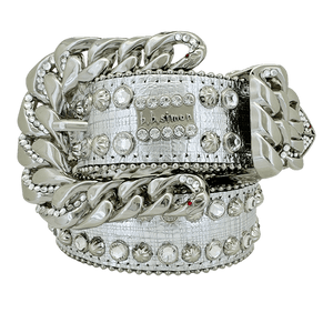 b.b. Simon Darband 3 Curb Chain Silver/Clear Crystal Belt - Dudes Boutique