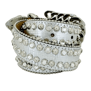 b.b. Simon Darband 3 Curb Chain Silver/Clear Crystal Belt - Dudes Boutique