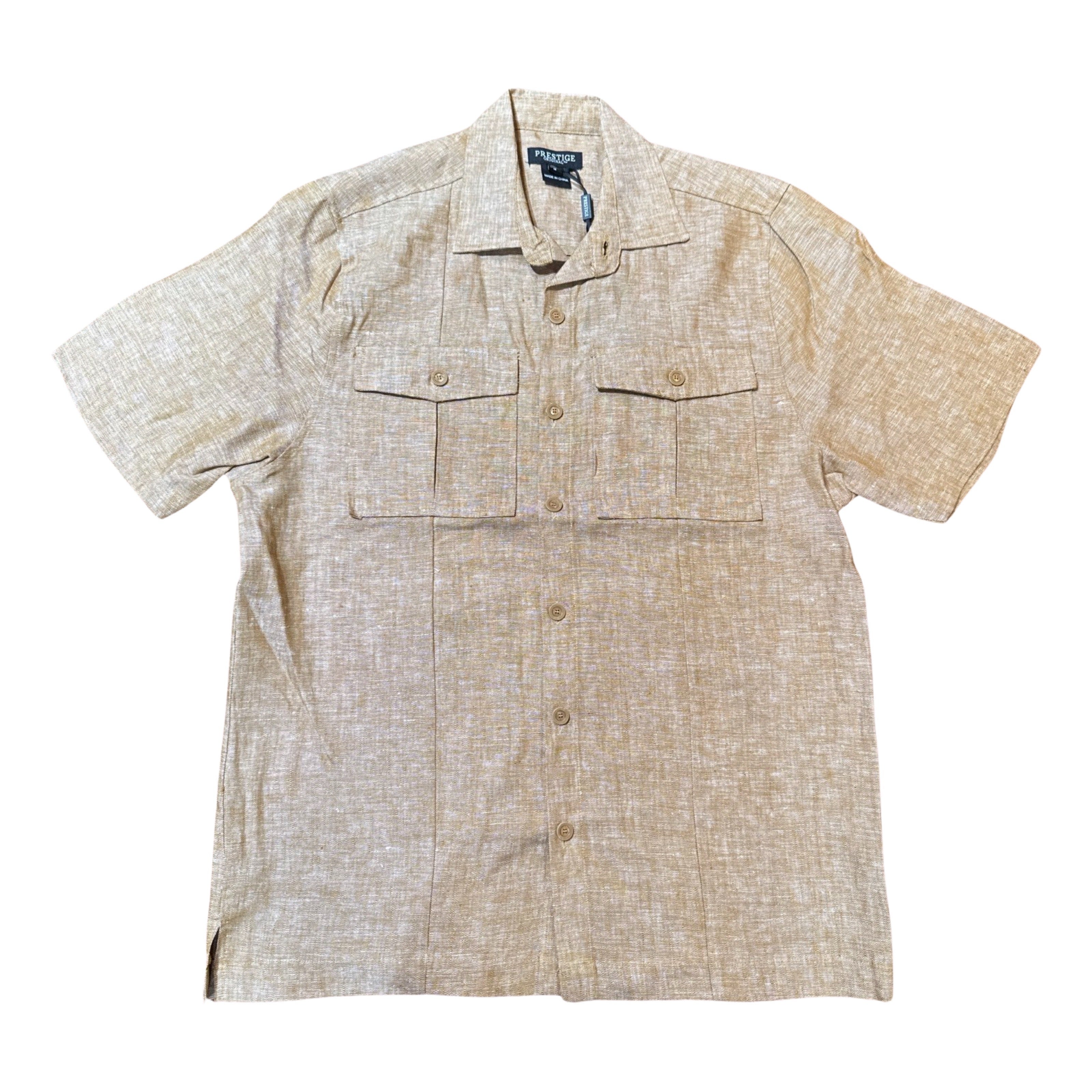 Prestige Khaki Double Pocket Button Up Linen Shirt - Dudes Boutique