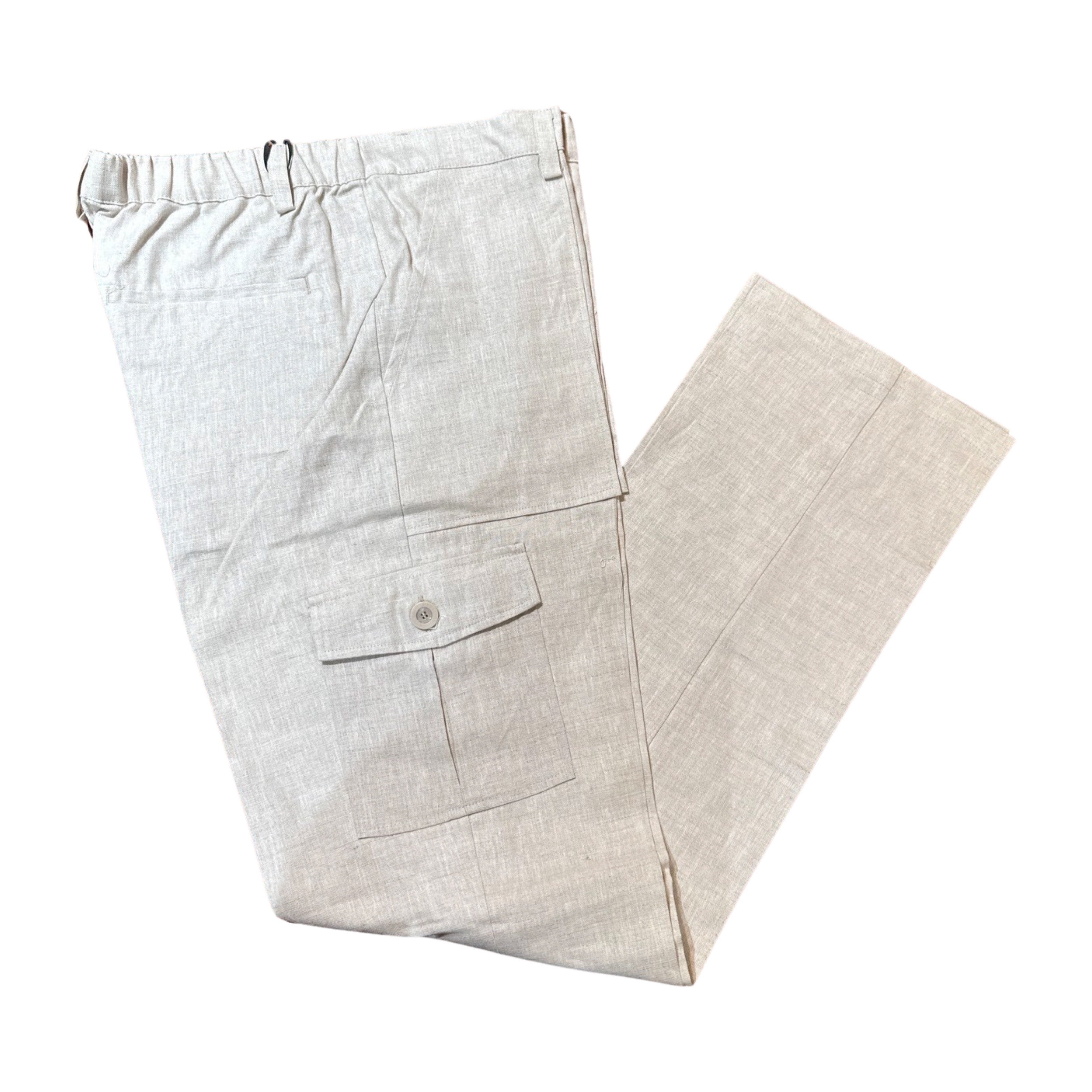 Prestige Oatmeal Cargo Linen Pants - Dudes Boutique