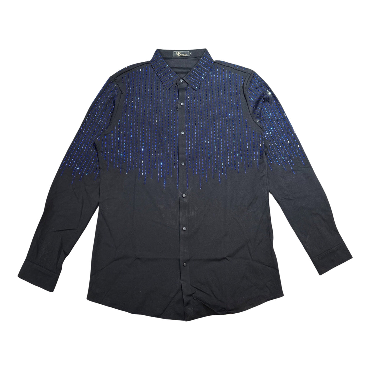 Barocco Black/Blue Crystal Rain Button Up Shirt