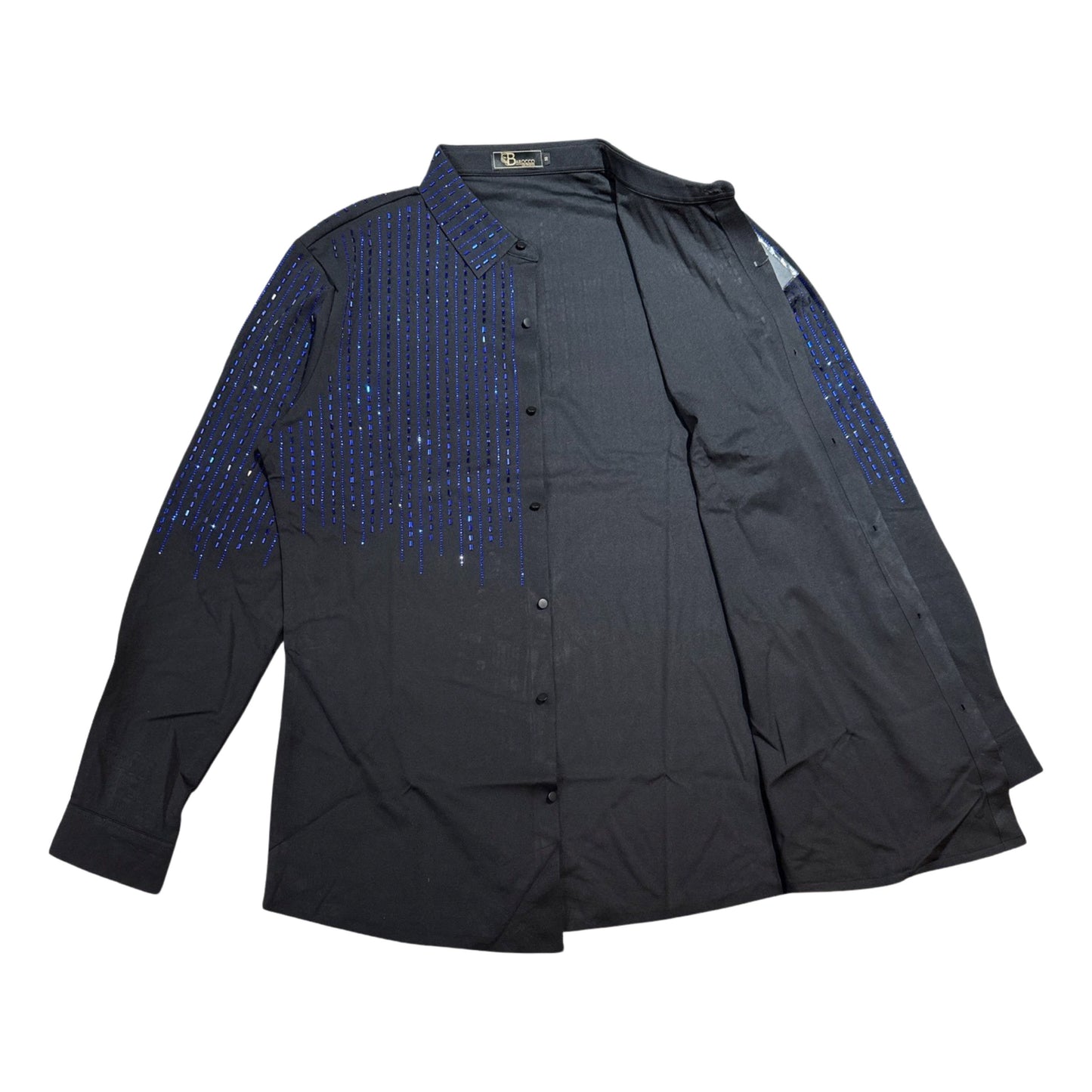Barocco Black/Blue Crystal Rain Button Up Shirt - Dudes Boutique