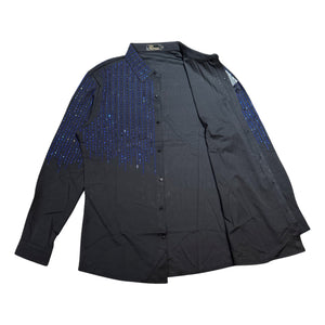 Barocco Black/Blue Crystal Rain Button Up Shirt - Dudes Boutique