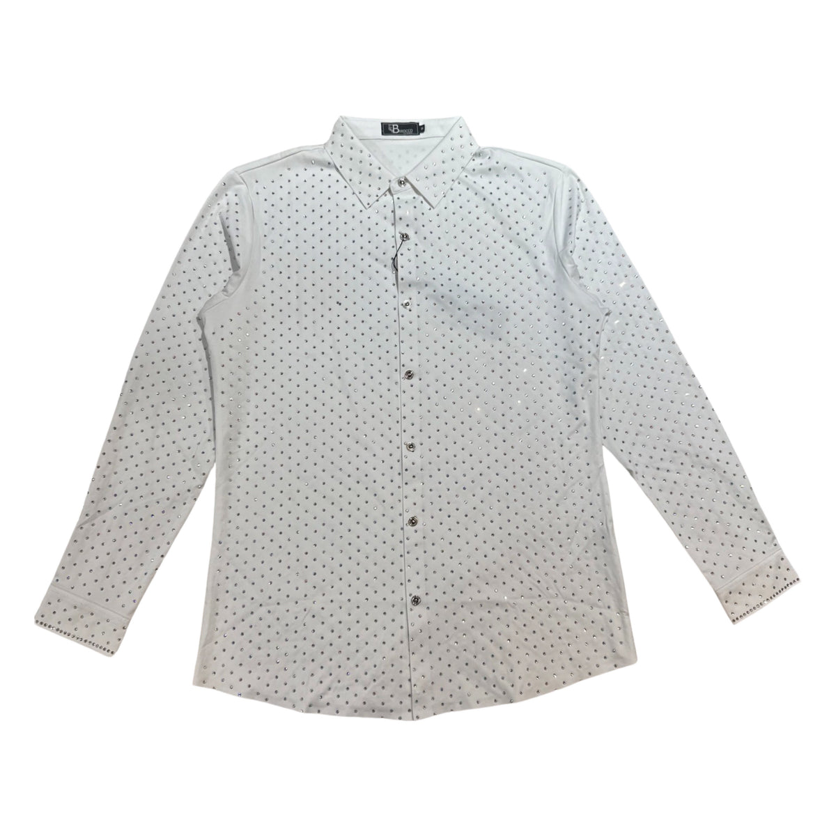 Barocco White Fully Loaded Iridescent Crystal Button Up Shirt