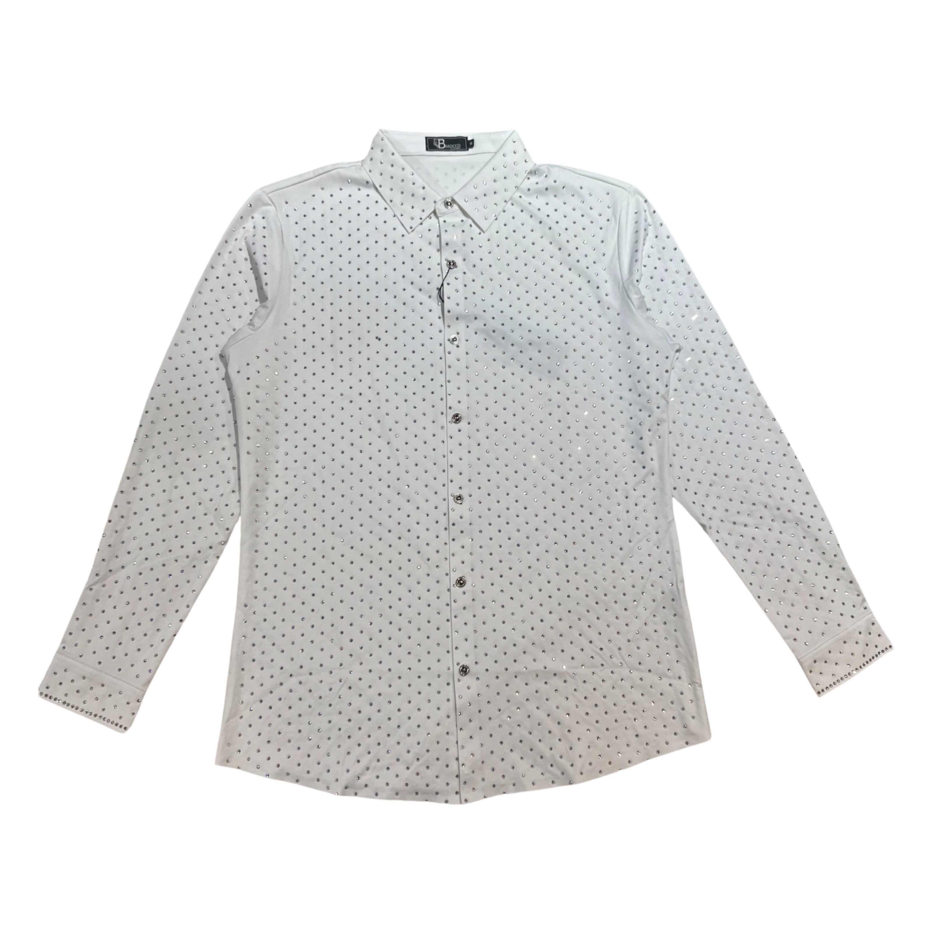 Barocco White Fully Loaded Iridescent Crystal Button Up Shirt - Dudes Boutique