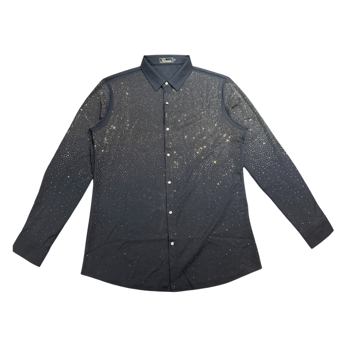 Barocco Black/Gold Fully Loaded Crystal Button Up Shirt