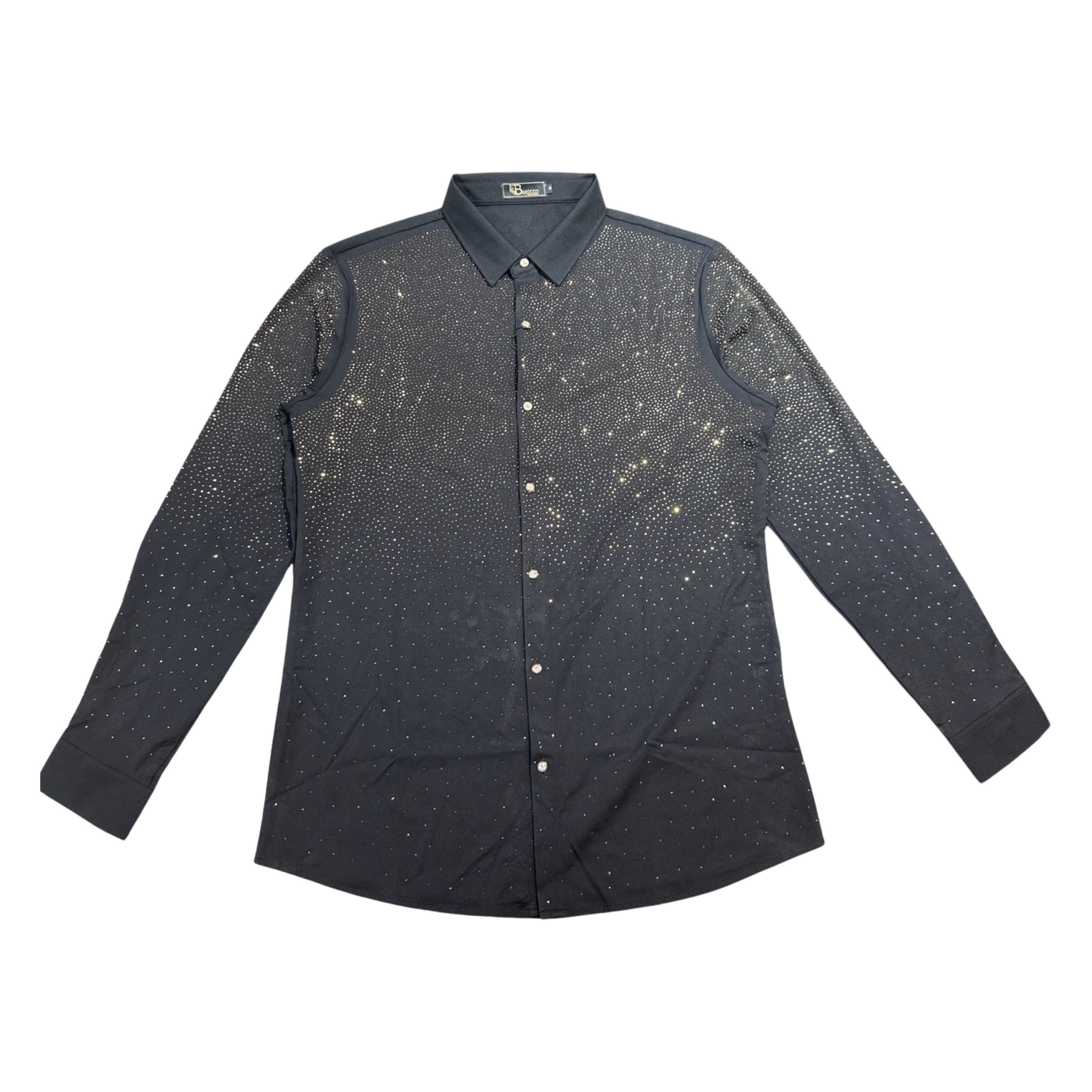 Barocco Black/Gold Fully Loaded Crystal Button Up Shirt - Dudes Boutique