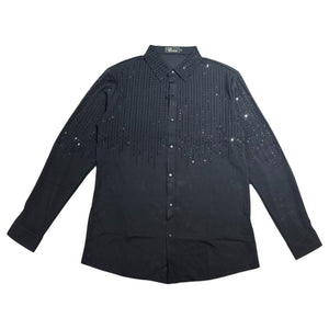 Barocco Black/Black Crystal Rain Button Up Shirt - Dudes Boutique