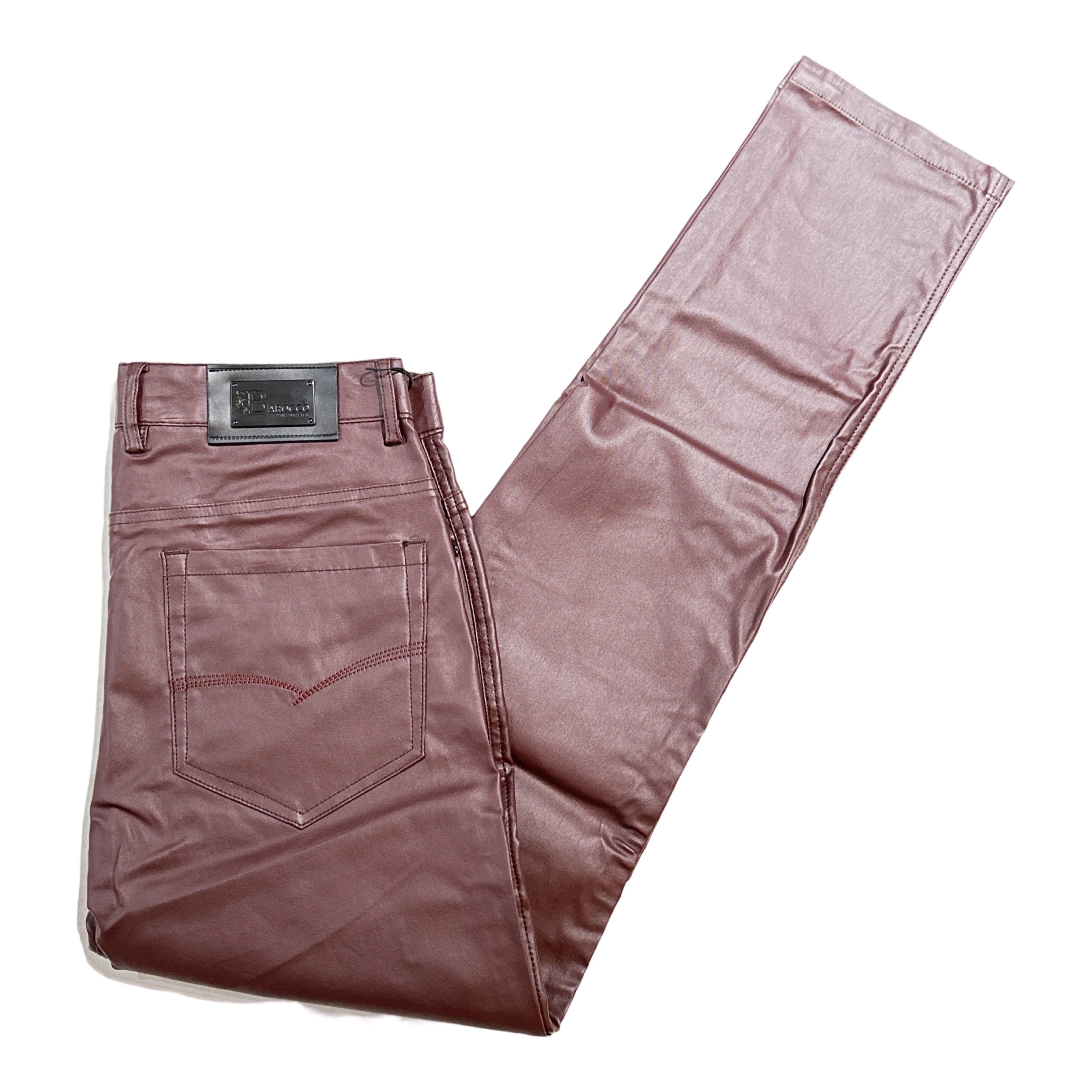 Barocco Wine PU Leather Dress Pants - Dudes Boutique