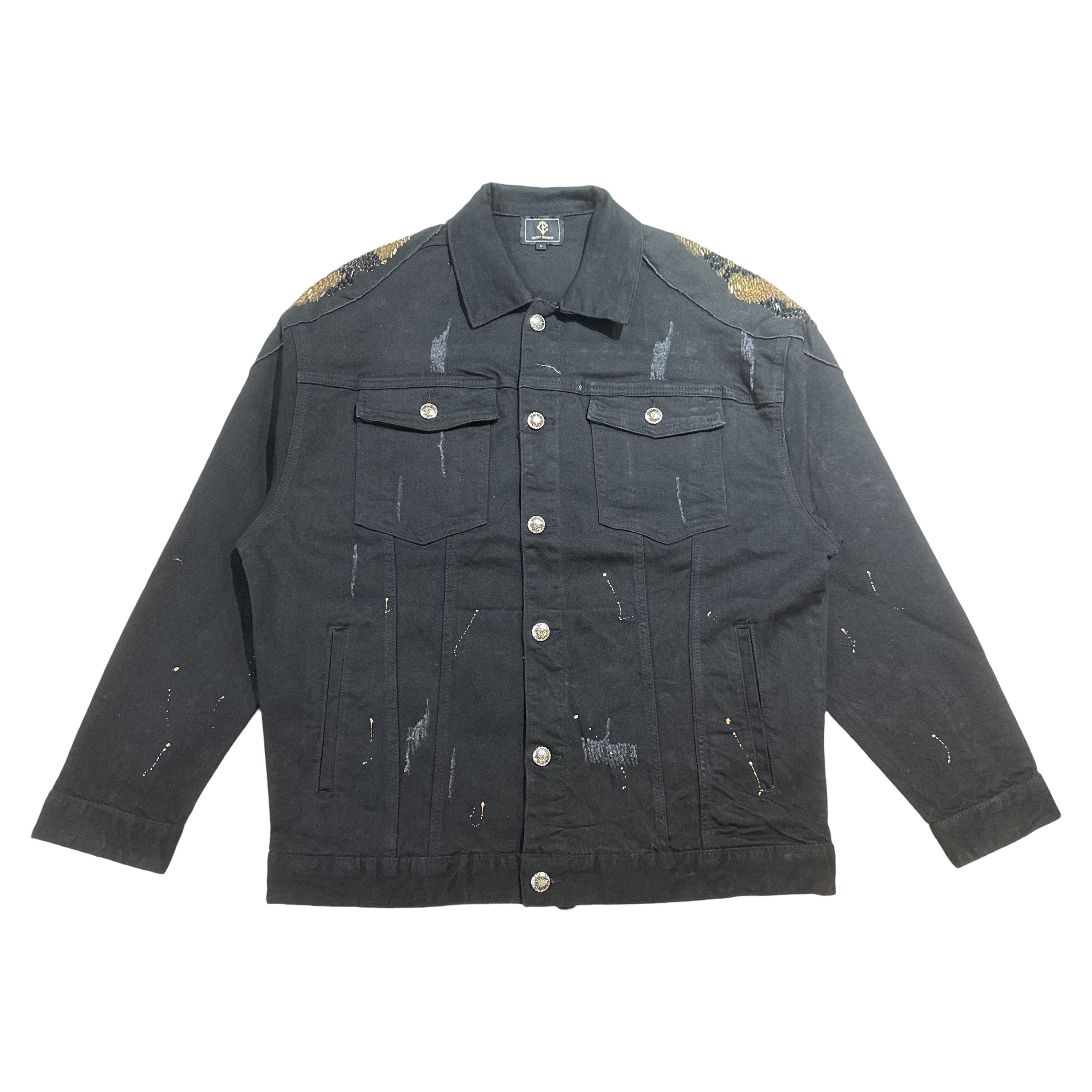 Painted black denim jacket best sale