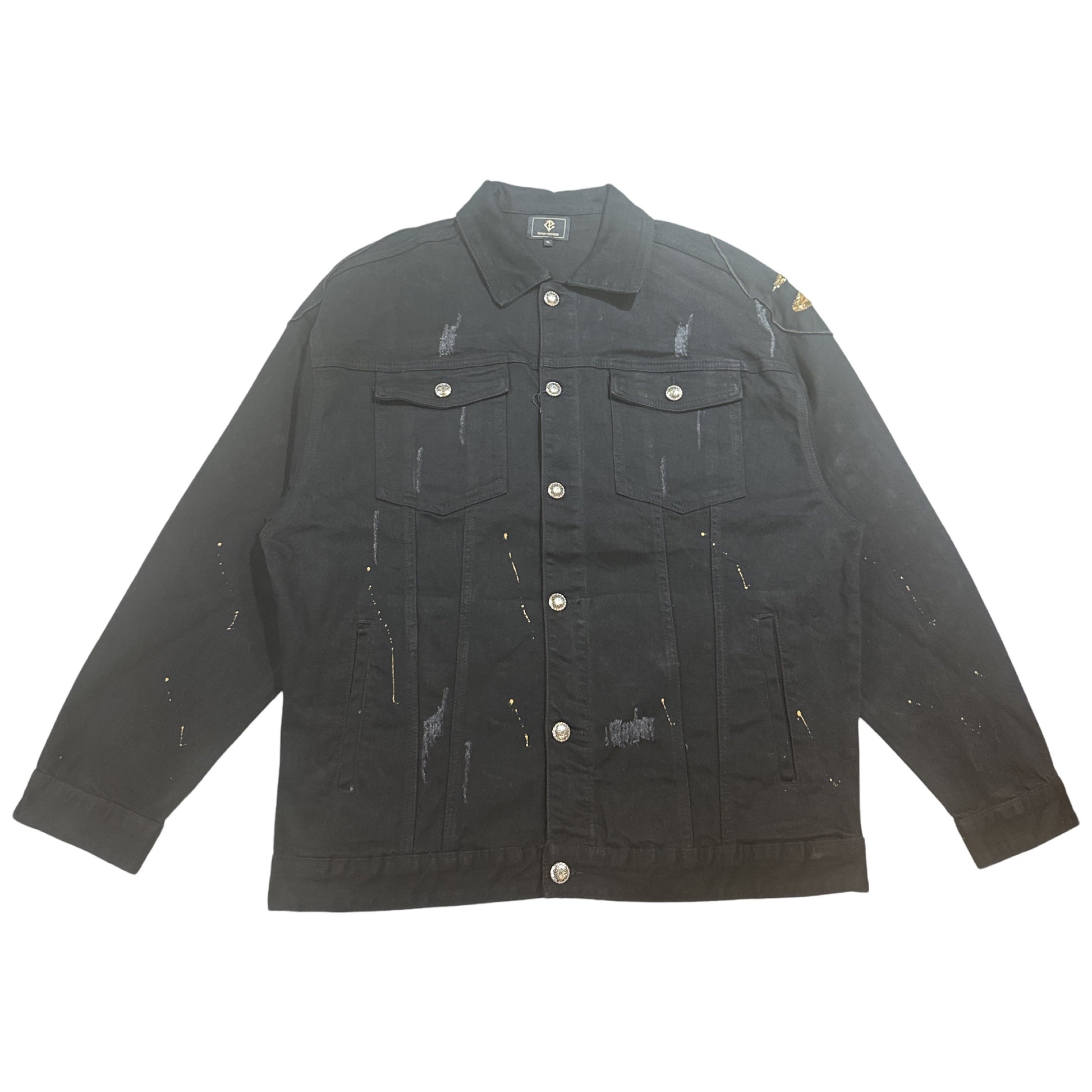 Barocco Eagle Hand Painted Sequin Black Jean Jacket - Dudes Boutique