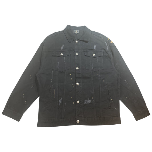 Barocco Eagle Hand Painted Sequin Black Jean Jacket - Dudes Boutique
