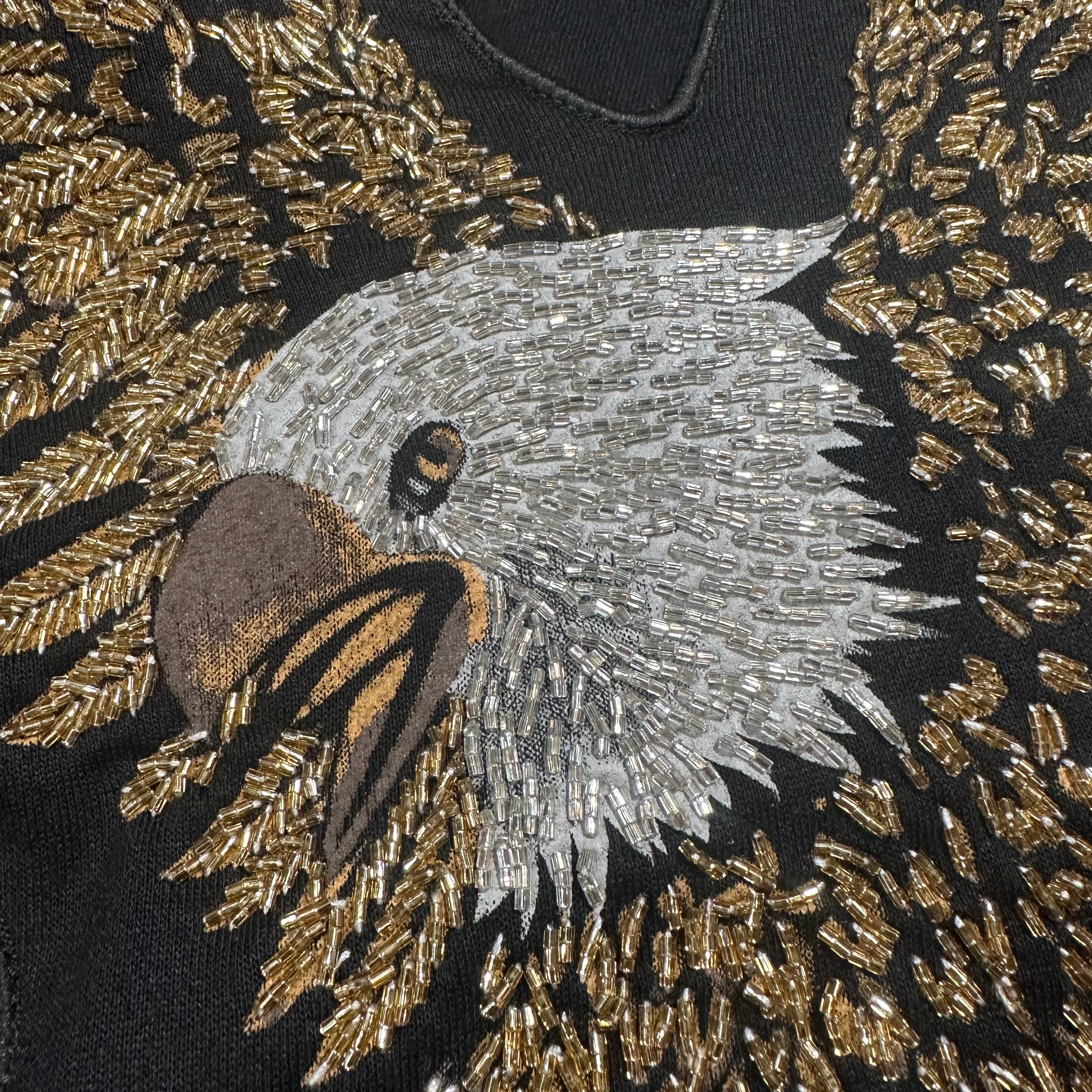 Barocco Eagle Hand Painted Sequin Black Jean Jacket - Dudes Boutique