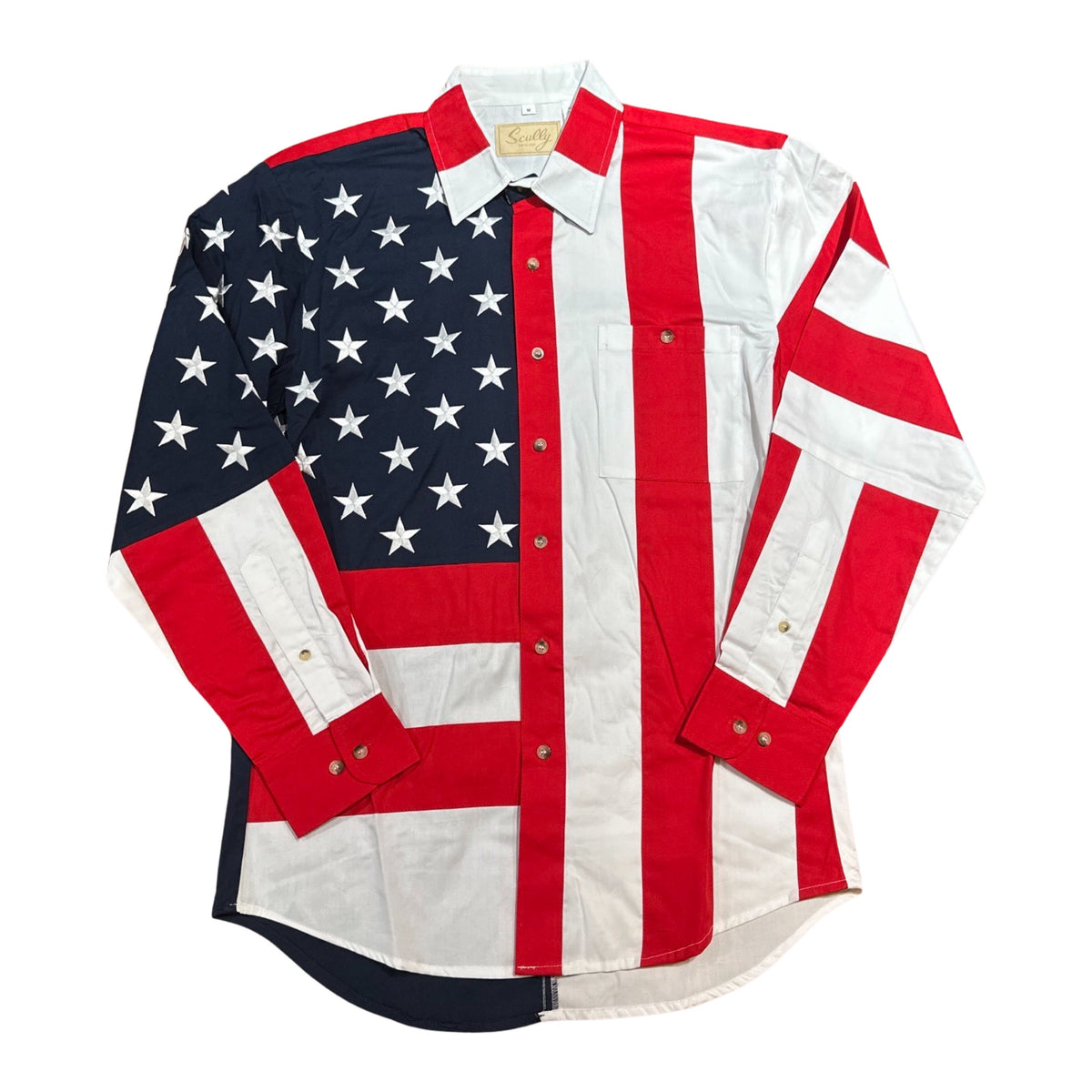 Scully American Flag Embroidered Western Long Sleeve Shirt