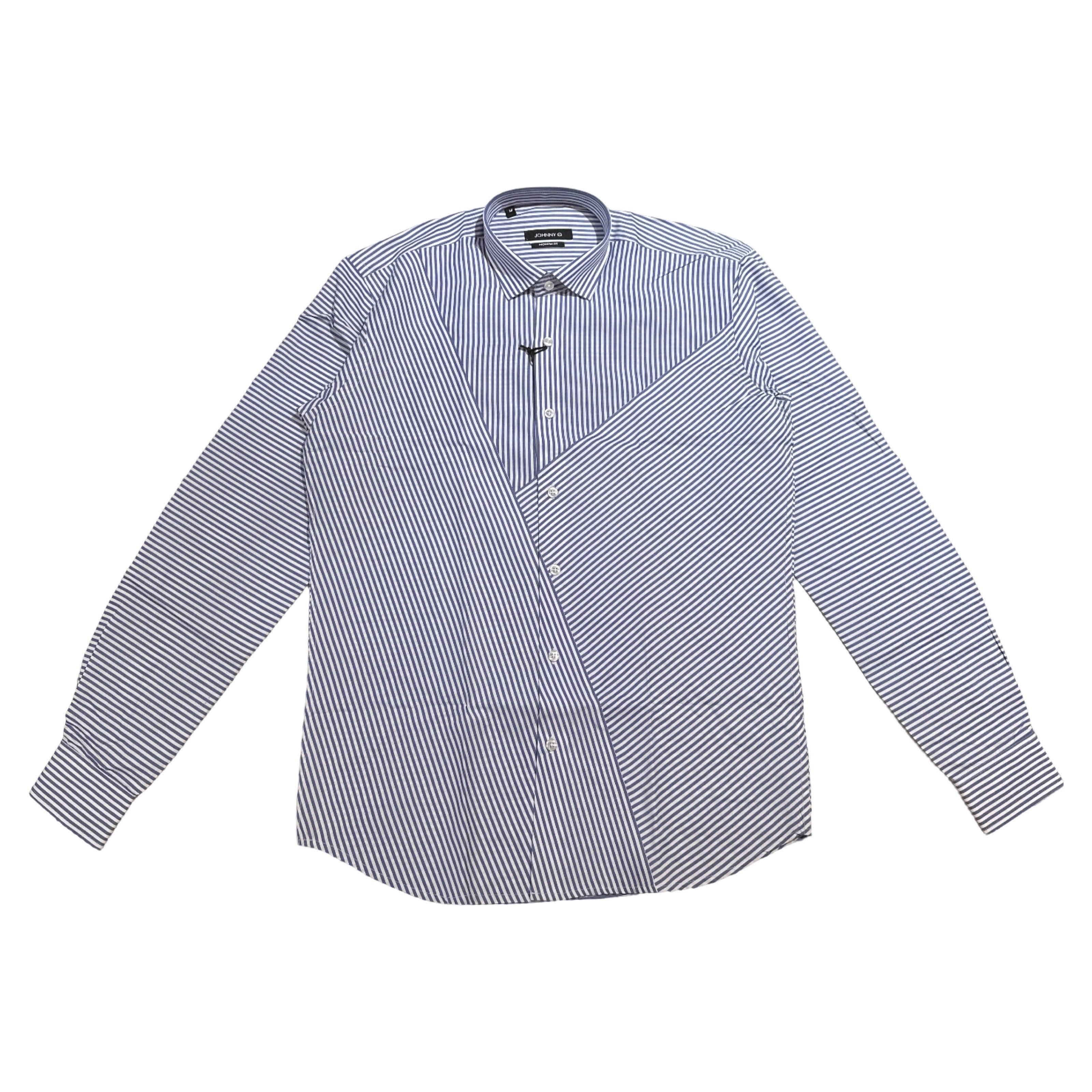 Johnny Q JQ 1008-D White/Blue Button Up Shirt - Dudes Boutique