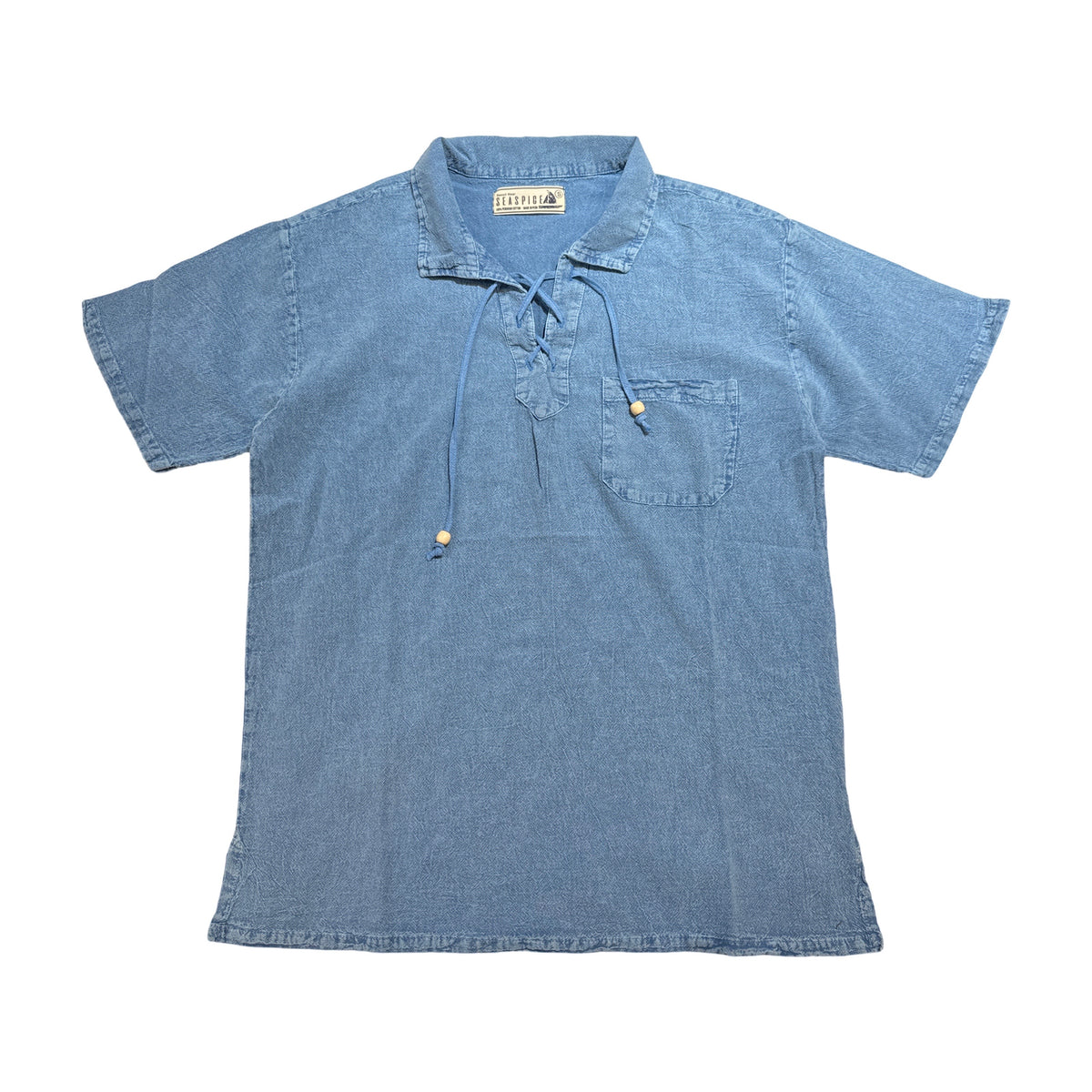 Seaspice Powder Blue Boho Peruvian Cotton Short Sleeve Shirt