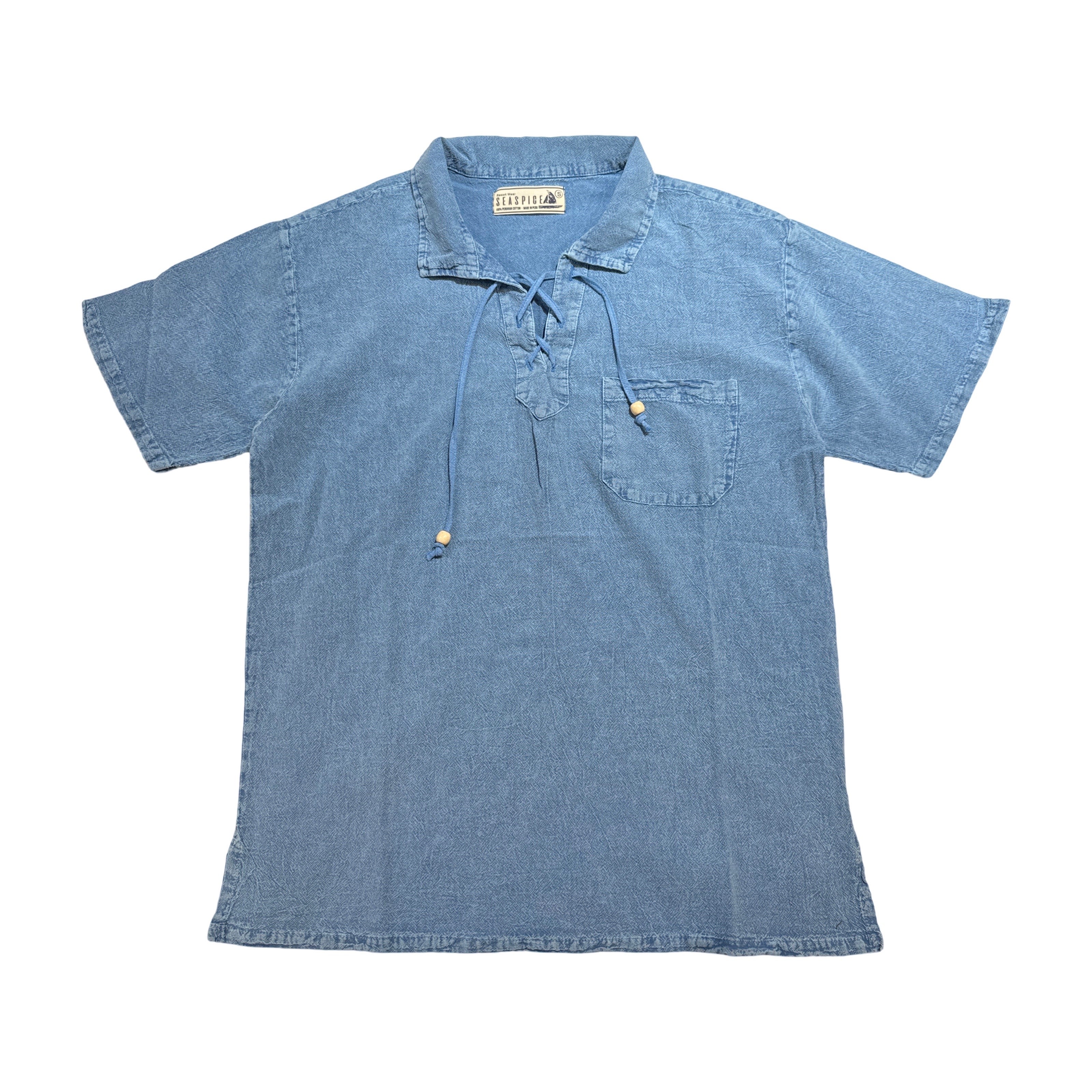 Seaspice Powder Blue Boho Peruvian Cotton Short Sleeve Shirt - Dudes Boutique