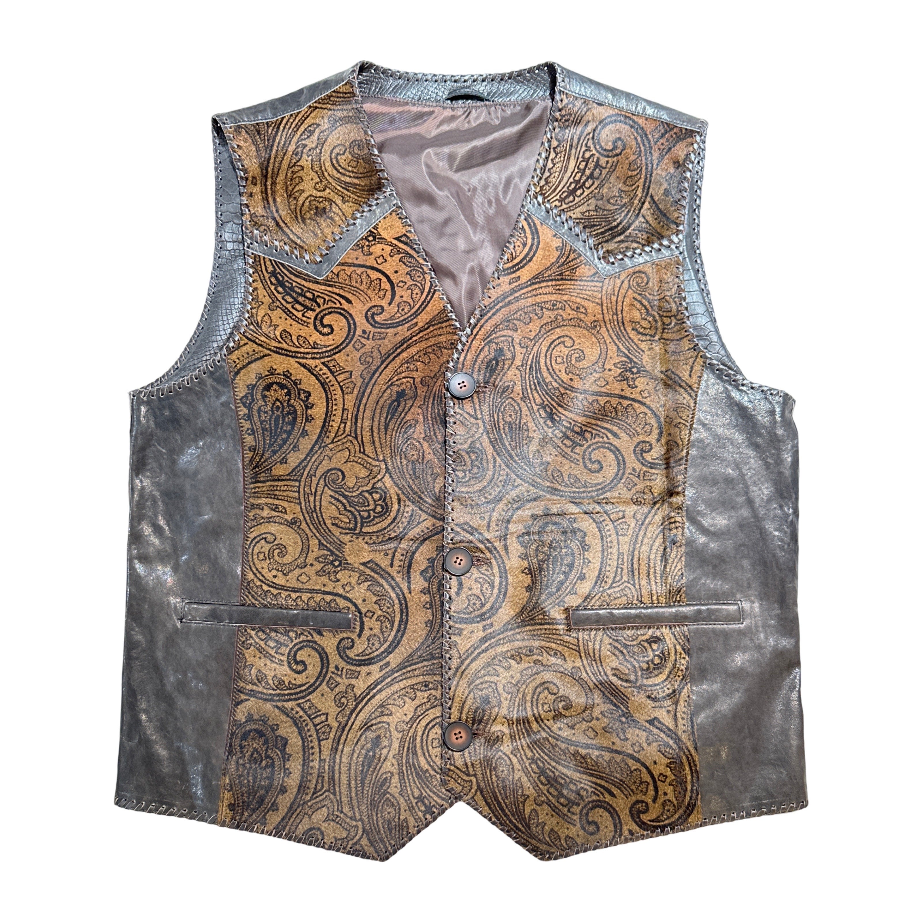 Kashani Brown Paisley Cavallino Pony Hair Hand Woven Vest - Dudes Boutique