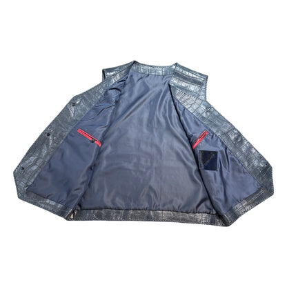 Kashani Navy Cavallino Pony Hair & Alligator Hand Woven Vest - Dudes Boutique
