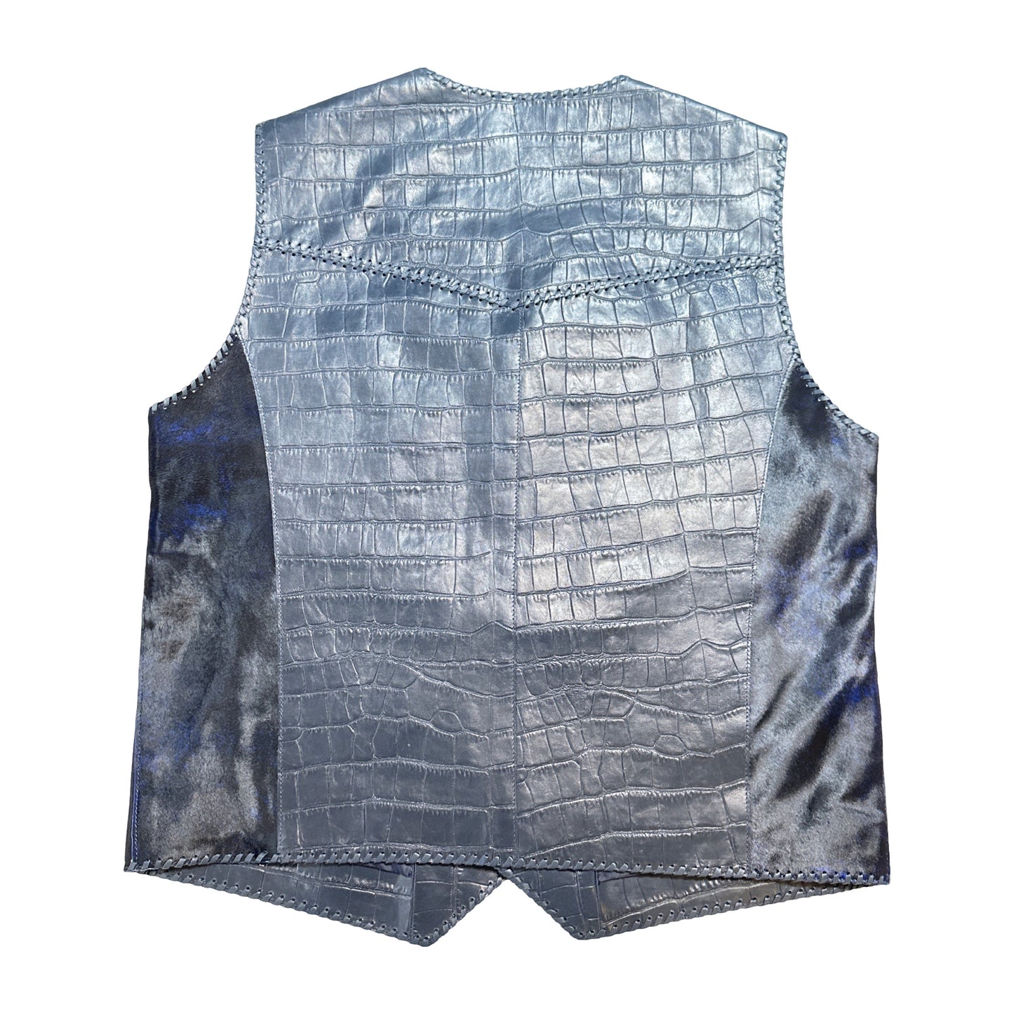 Kashani Navy Cavallino Pony Hair & Alligator Hand Woven Vest - Dudes Boutique