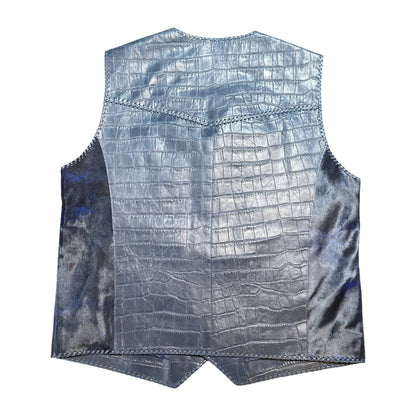 Kashani Navy Cavallino Pony Hair & Alligator Hand Woven Vest - Dudes Boutique