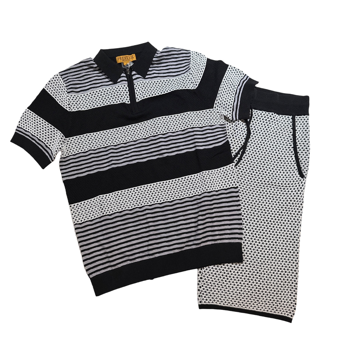 Prestige Gray Lace Ribs Knit Shorts & Shirt Set - Dudes Boutique