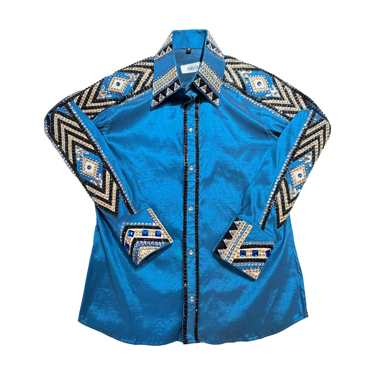 Kashani Ocean Blue Hyper Crystal Button-Up Zip Shirt