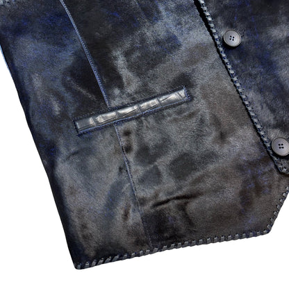 Kashani Navy Cavallino Pony Hair & Alligator Hand Woven Vest - Dudes Boutique