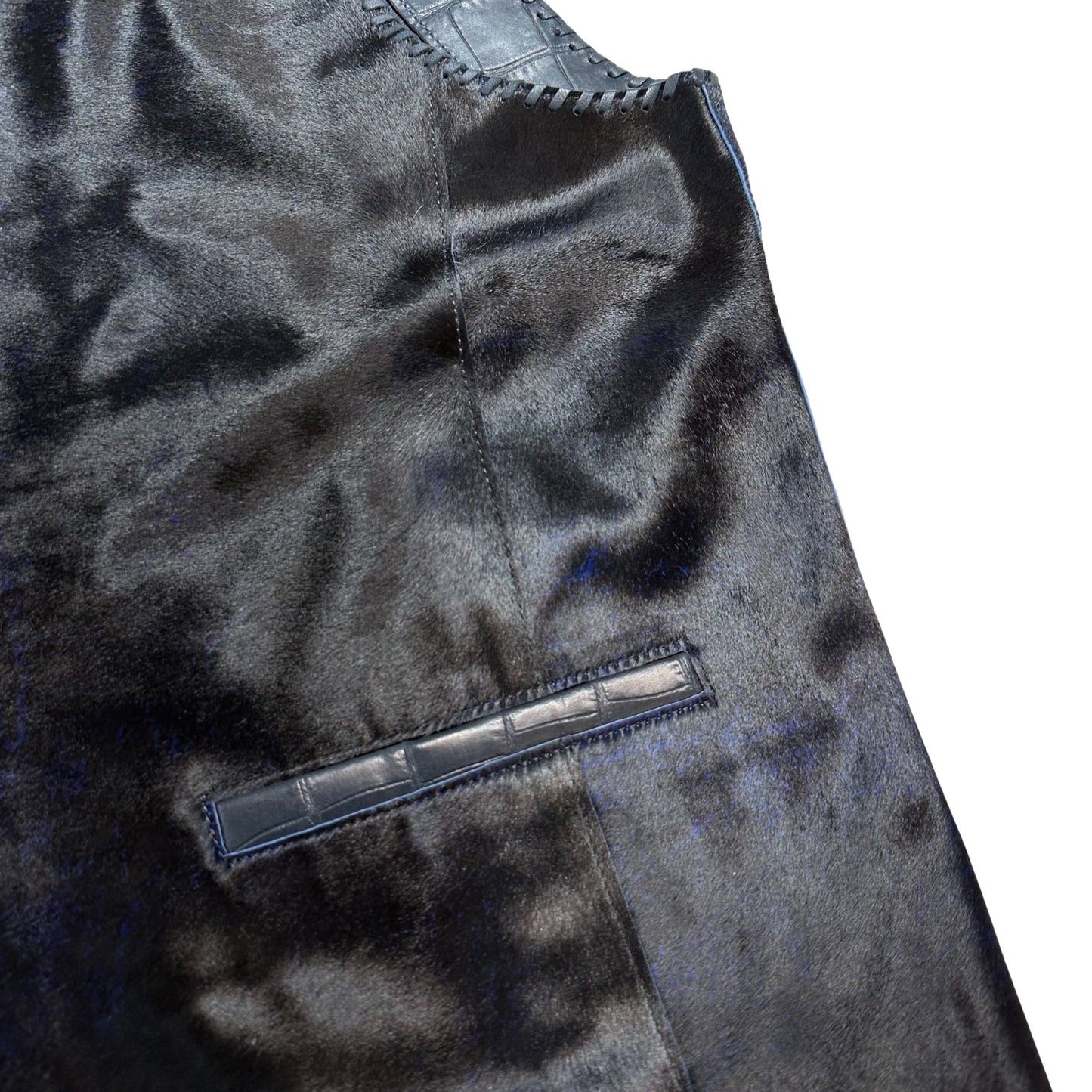 Kashani Navy Cavallino Pony Hair & Alligator Hand Woven Vest - Dudes Boutique