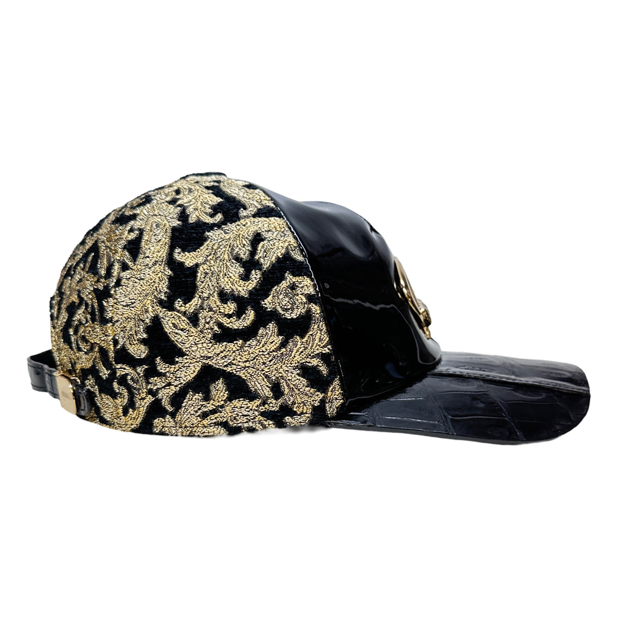 Mauri Black & Gold Fabric Patten Leather Base Ball Hat - Dudes Boutique