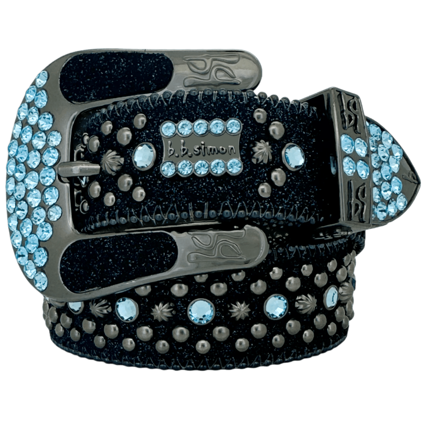b.b. Simon Double b Trojan Blue Static Aquamarine Crystal Belt - Dudes Boutique