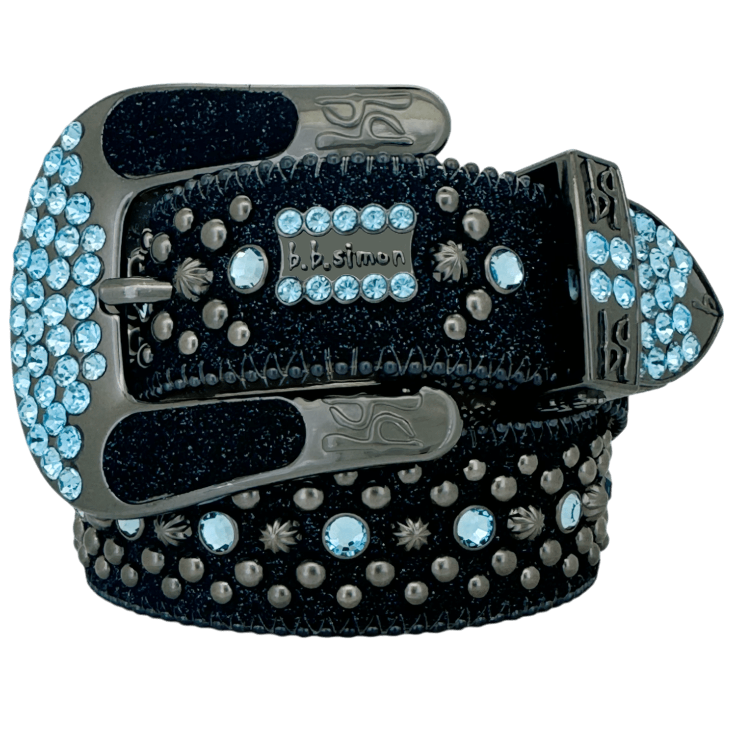 b.b. Simon Double b Trojan Blue Static Aquamarine Crystal Belt - Dudes Boutique