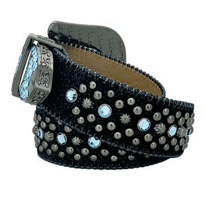 b.b. Simon Double b Trojan Blue Static Aquamarine Crystal Belt - Dudes Boutique