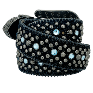 b.b. Simon Double b Trojan Blue Static Aquamarine Crystal Belt - Dudes Boutique