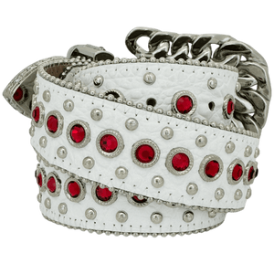 b.b. Simon Nikko Crystal White/Red Crystal Belt - Dudes Boutique