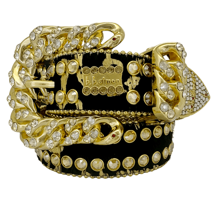 b.b. Simon Asal Pony Hair Gold Clear Crystal Belt - Dudes Boutique