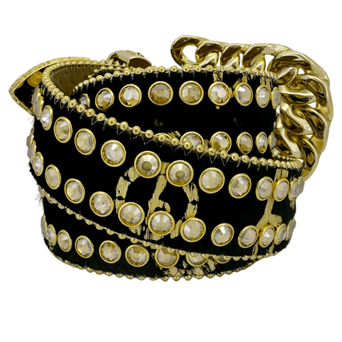 b.b. Simon Asal Pony Hair Gold Clear Crystal Belt - Dudes Boutique