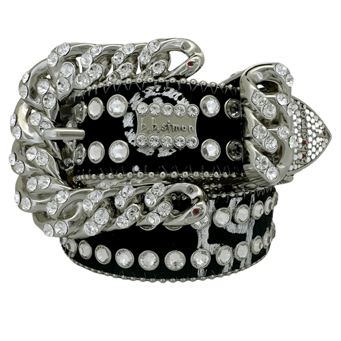 b.b. Simon Asal Pony Hair Silver Clear Crystal Belt - Dudes Boutique