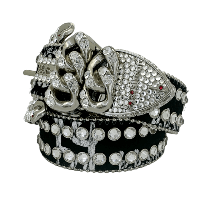 b.b. Simon Asal Pony Hair Silver Clear Crystal Belt - Dudes Boutique