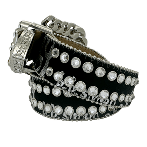 b.b. Simon Asal Pony Hair Silver Clear Crystal Belt - Dudes Boutique