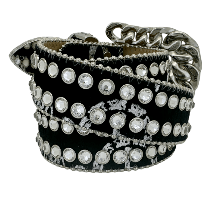 b.b. Simon Asal Pony Hair Silver Clear Crystal Belt - Dudes Boutique