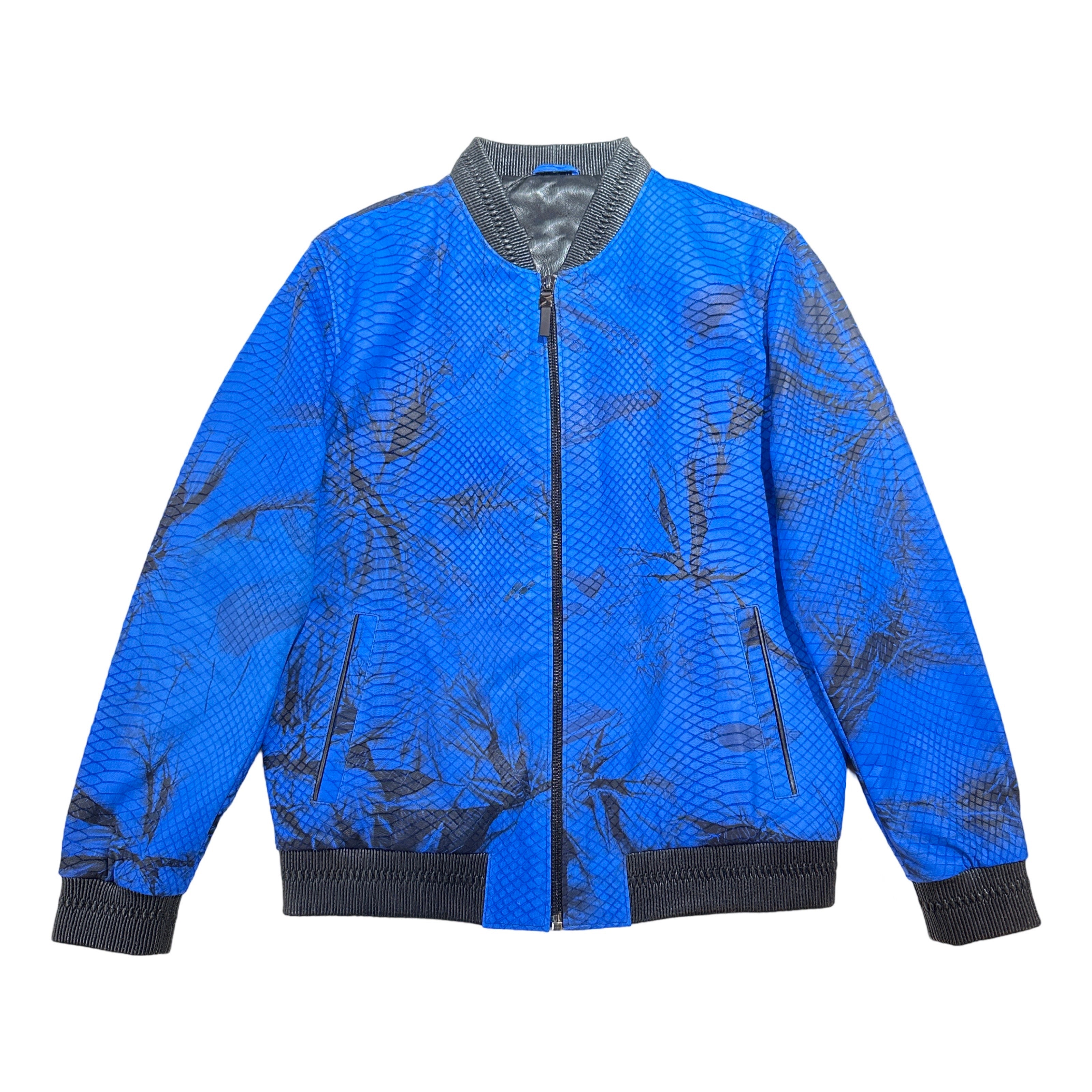 Kashani Royal Blue Laser Cut Python Bomber Jacket - Dudes Boutique