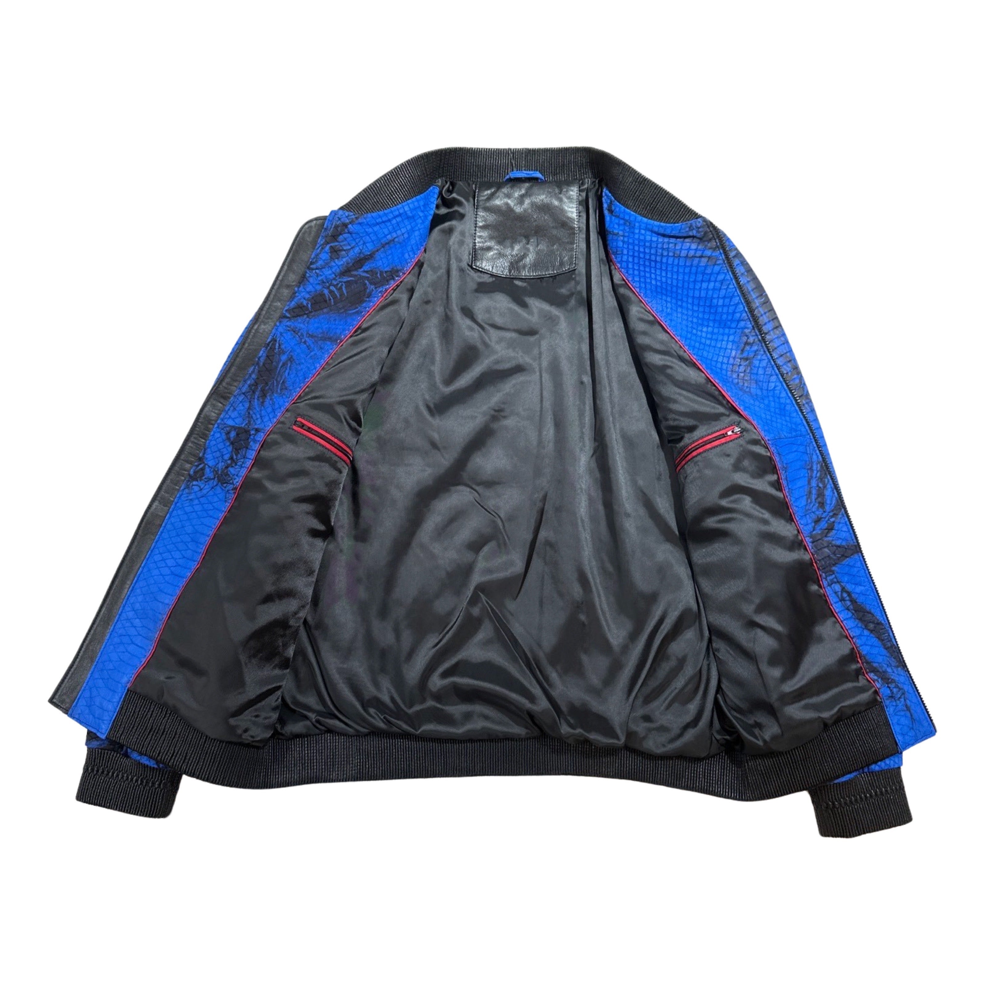 Kashani Royal Blue Laser Cut Python Bomber Jacket - Dudes Boutique