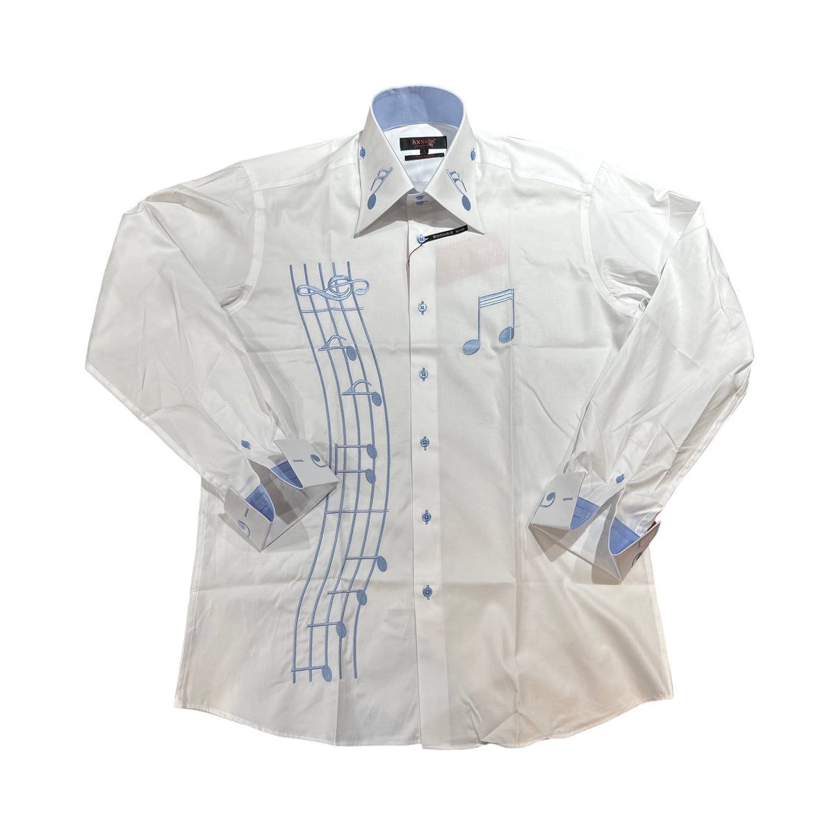 Axxess White & Blue Music Button Up Shirt - Dudes Boutique