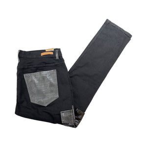 Kashani Denim Cargo Jeans w/ Black Embossed Alligator Pockets - Dudes Boutique