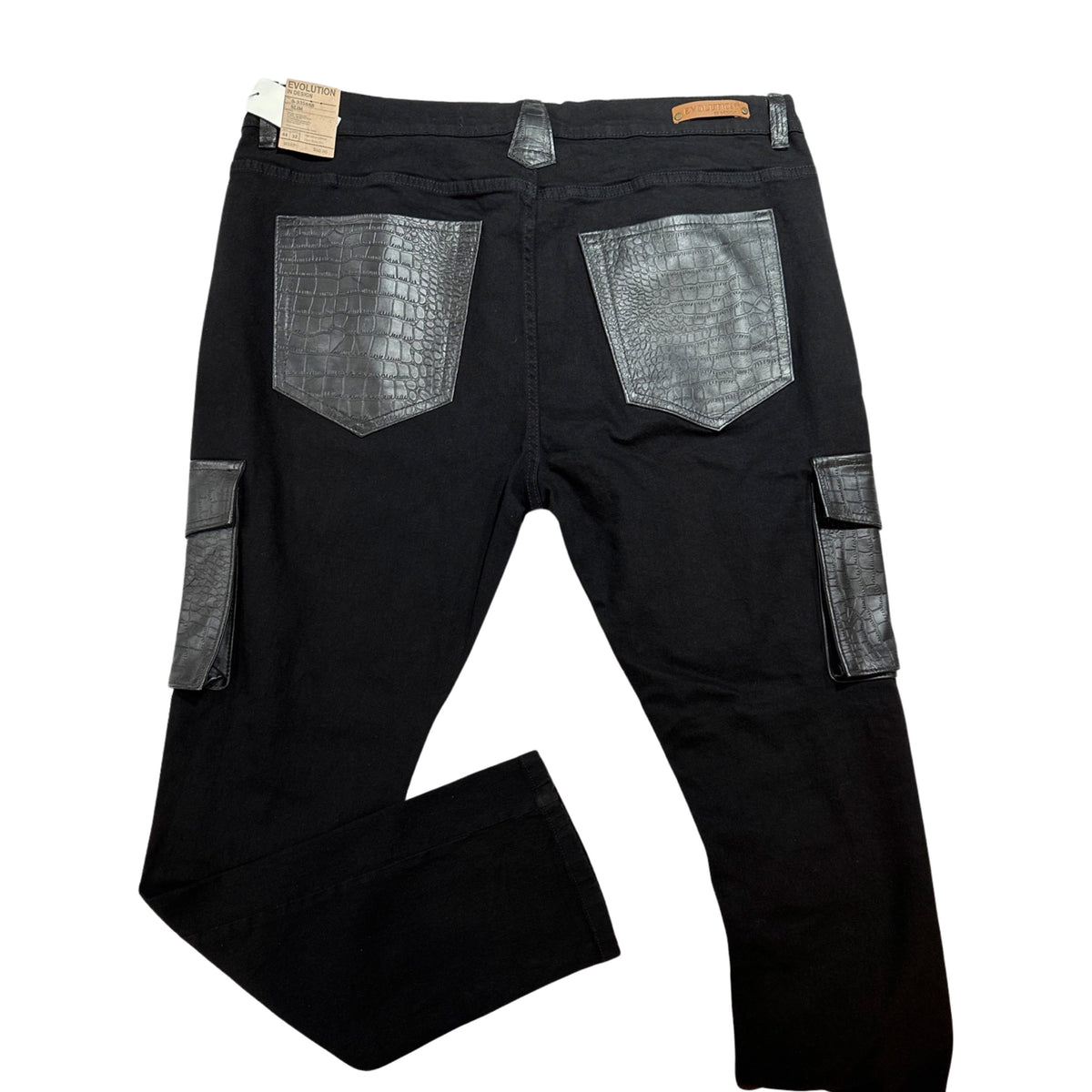 Kashani Denim Cargo Jeans w/ Black Embossed Alligator Pockets - Dudes Boutique