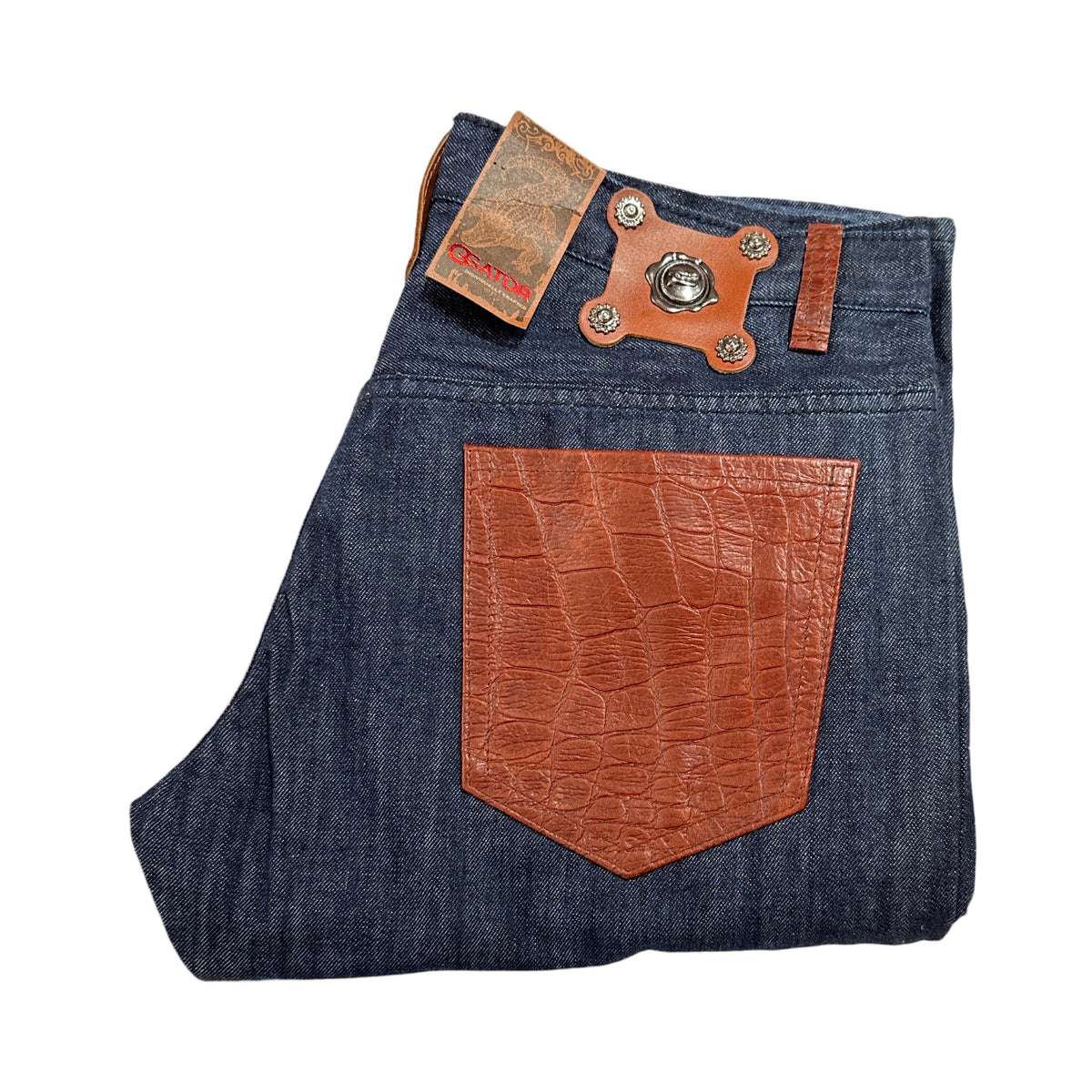 Kashani Denim Cargo Jeans w/ Cognac Alligator Embossed Pockets - Dudes Boutique