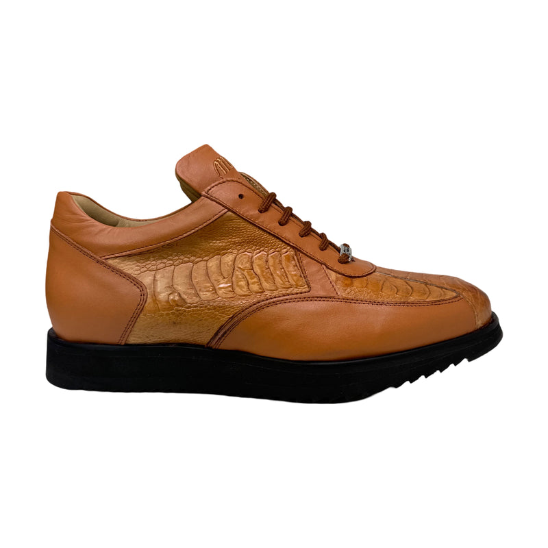 Mauri M770/4 Chestnut / Cognac Bolt Ostrich Leg & Nappa Sneaker - Dudes Boutique
