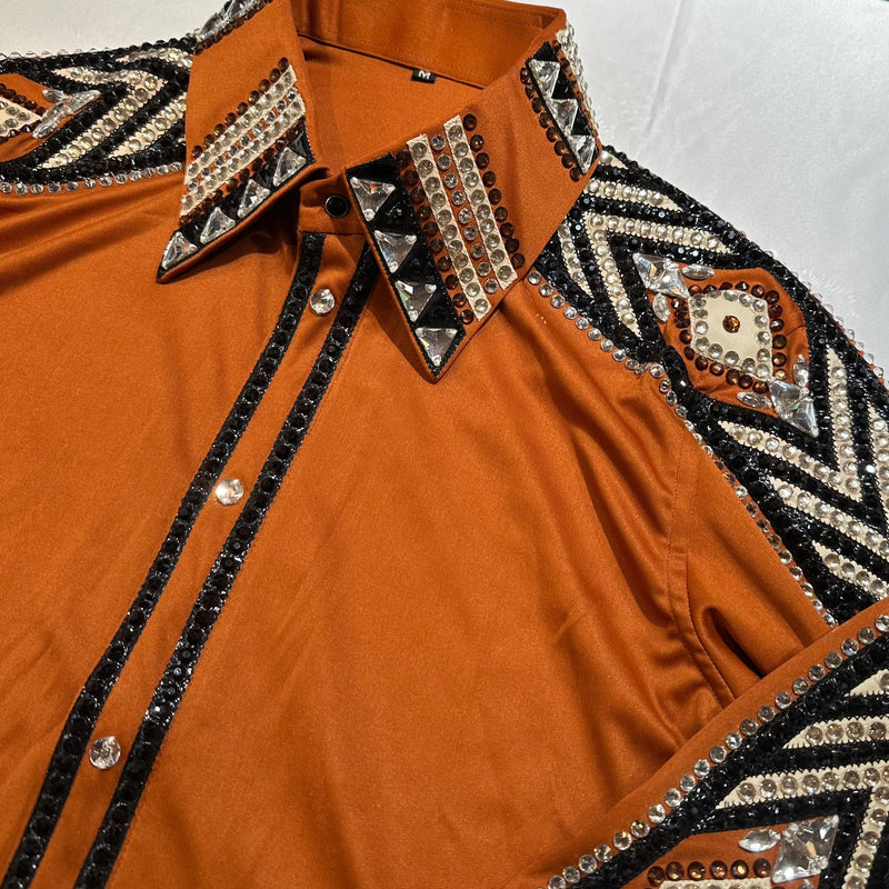 Kashani Orange Squash Hyper Crystal Button-Up Zip Shirt - Dudes Boutique