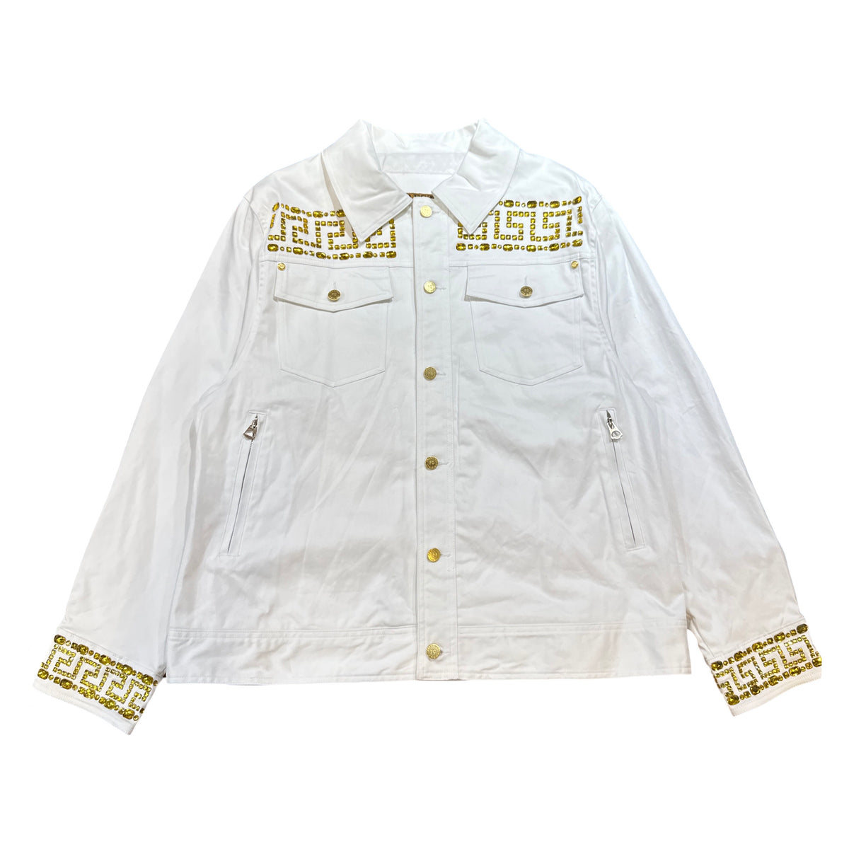 Prestige White Yellow Greek Key Crystal Jacket - Dudes Boutique